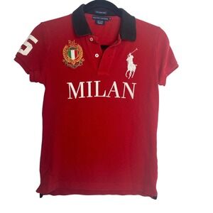 Ralph Lauren‎ Milan Italy Big Pony Red Polo Shirt #5 Boys Sz M